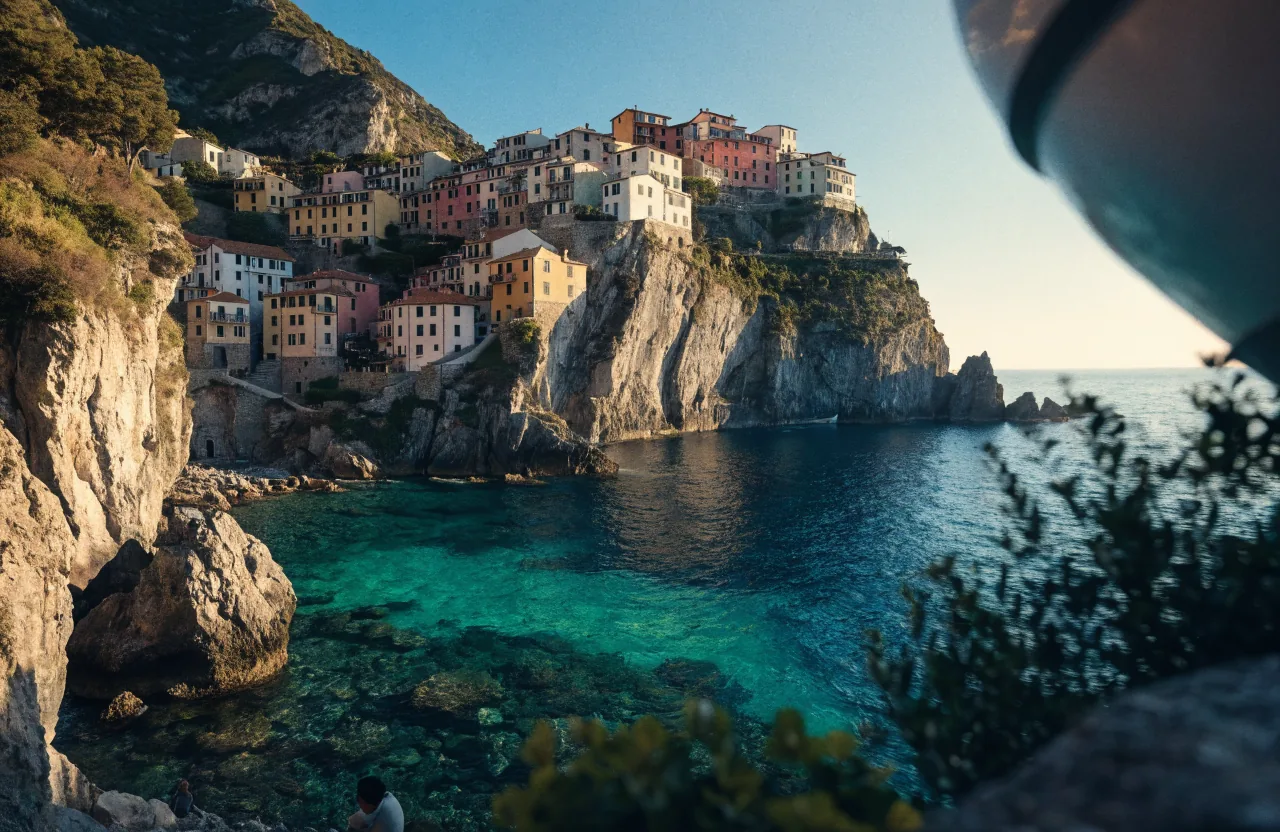 La costa delle Cinque Terre in Liguria al tramonto