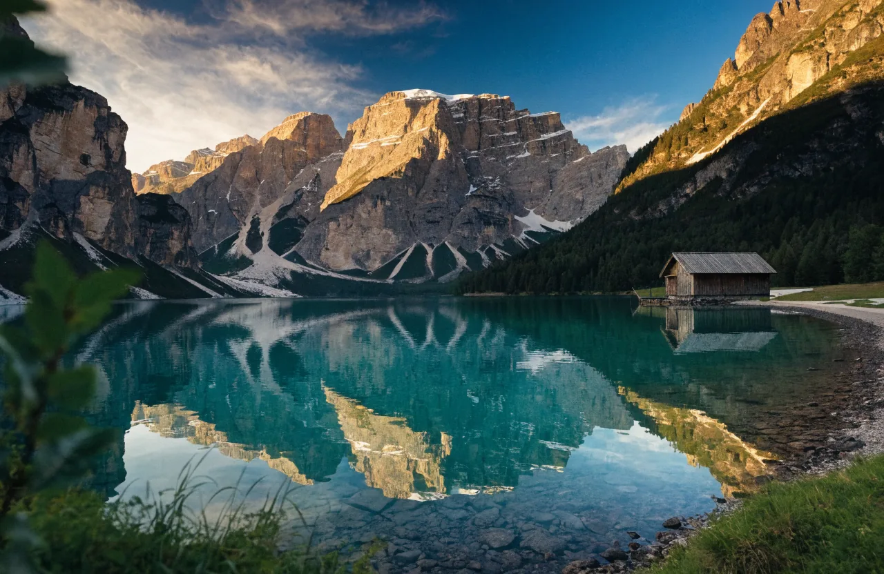 Il Lago di Braies nelle Dolomiti all'alba