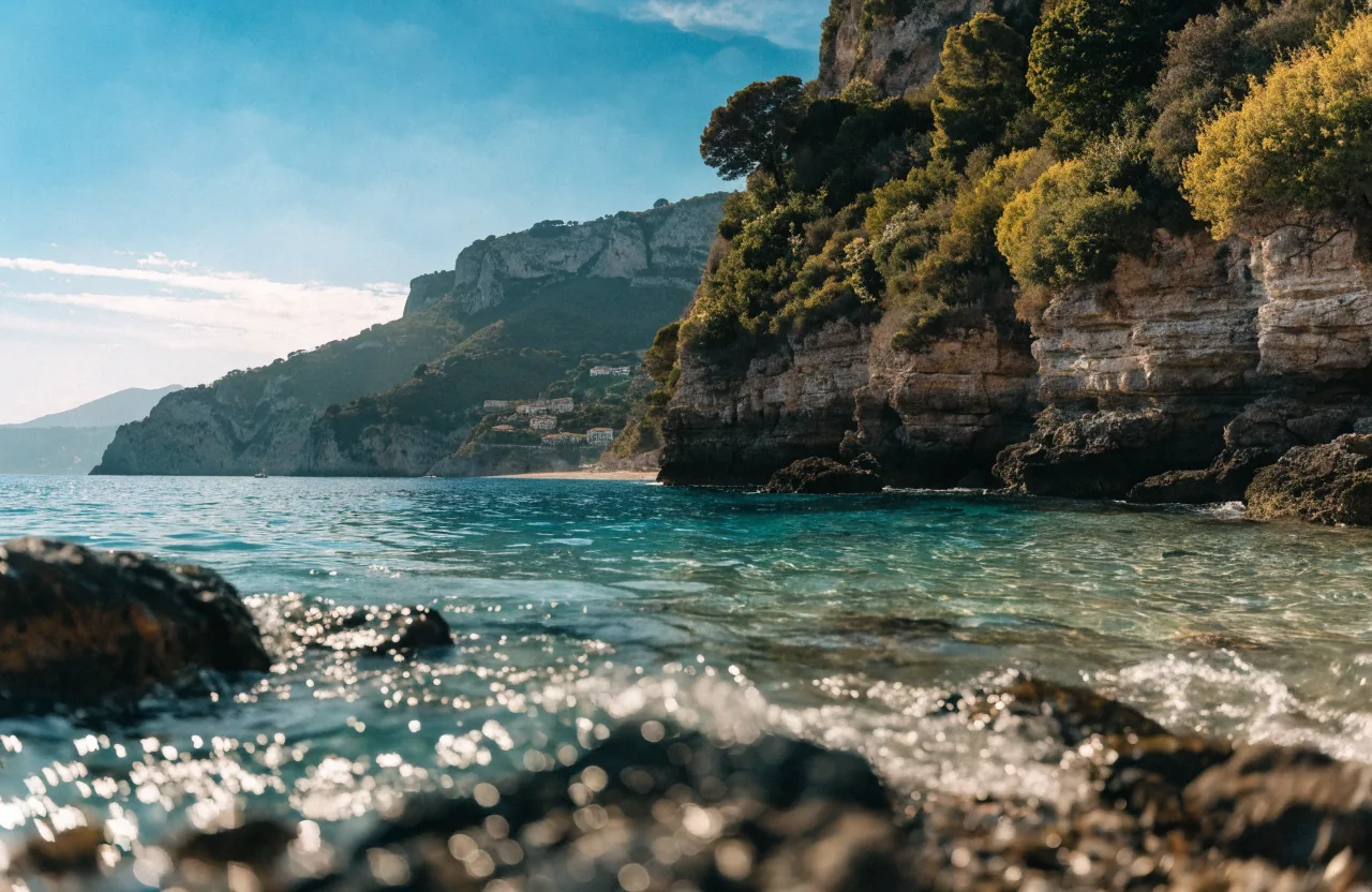 La baia di Isola Bella a Taormina al tramonto