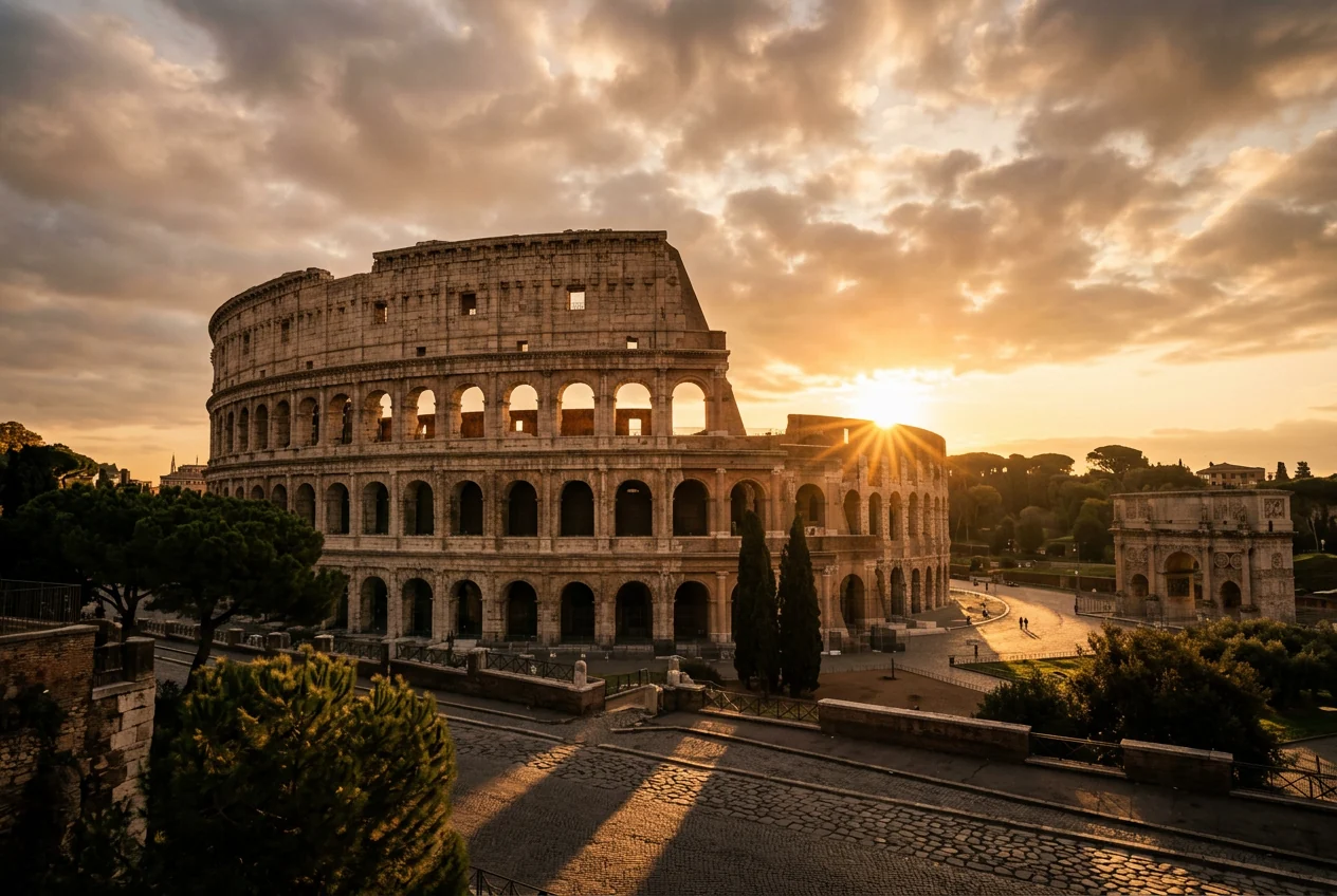 Il Colosseo di Roma al tramonto